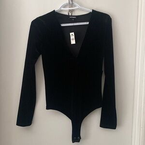 NWT Express Black Velvet Plunge Bodysuit